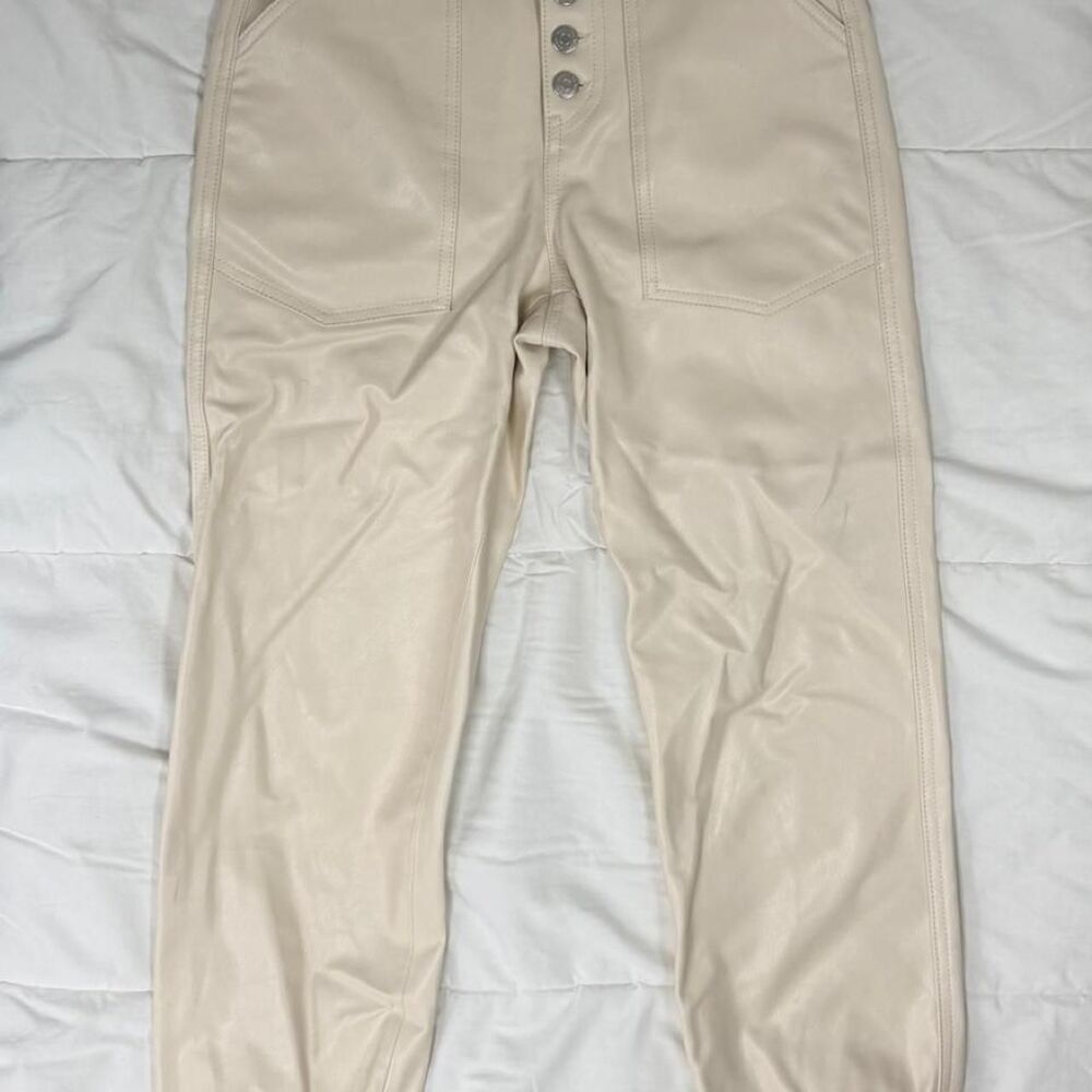 Size 25 Veronica Beard Ivory Faux Leather Button Fly Jogger Pants Cream